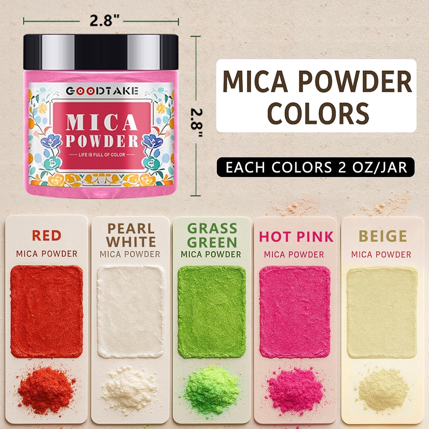 GOODTAKE 5 Colors Mica Powder for Resin | Resin Color Pigment | Mica Powder for Soap Making, Candle Making, Bath Bomb, Slime Pigment - Pure Natural (5 Colors)