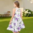 thumbnail image 7 of Abcomgle Girl's Summer Casual Dress Casual Halter Neck Sleeveless Midi Dress Floral Print A-line Sundresses Swing Loose Dresses 9-10 Years,Light Purple, 7 of 7