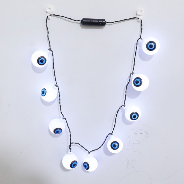 Juego de 2 collares con iluminación de globo ocular, collar de globo ocular de Halloween morado, collar de globo ocular de Halloween con luz intermitente de 3 modos, cadena de luces de globo ocular Rojo Verde