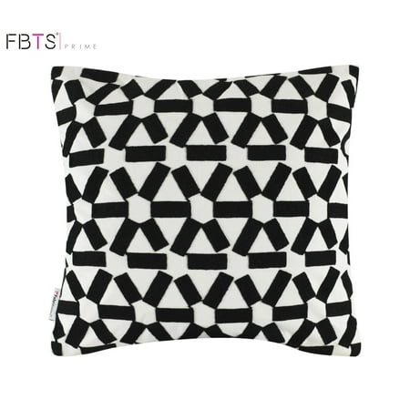 Black Pillow Sham (Throw Pillow Cushion Covers (18x18 Inches, Black) 100% Cotton Decor Embroidery Square Pillow Sham for Couch Bed Sofa Patio by FBTS)