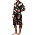 thumbnail image 4 of Previn Men's Long Sleeve Robe Summer Satin Bathrobes Printed Knee Length Soft Luxury Comfy V Neck Thin Lightweight Cool Pajamas Black Large, 4 of 4