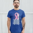 thumbnail image 3 of Tee Hunt Pink Ribbon Distressed Flag T-Shirt Breast Cancer Awareness Men's Novelty Shirt, Blue, Medium, 3 of 5