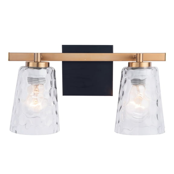 Modern 2-Light Gold Vanity Light with Glass Shade
