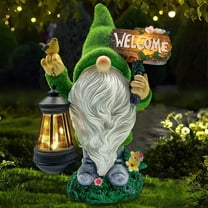 Molumo Garden Gnome Statues 14 inch Flocked Resin Gnome Figurine with Solar Lantern Welcome Sign for Garden Yard Lawn Decorations, Gifts for Housewarming/ Birthday