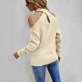 thumbnail image 4 of Gibobby Suéter Suelto con Estampado Casual Suéteres de color sólido para mujer, blusas casuales con hombros descubiertos, cuello en V cruzado, manga larga, suéteres con cuello Halter (Beige, S), 4 of 5