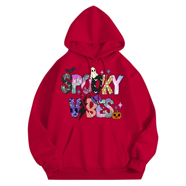 RedBrowm Halloween Spooky Vibes Hoodie Unisex Ghost Print Sweatshirt Red Pullover for Holiday Season Red XL Walmart
