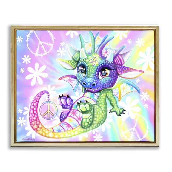 Stupell Industries Eclectic Groovy Dragon Pattern Gold Floating Frame Canvas Art, 31 x 25, by Sheena Pike