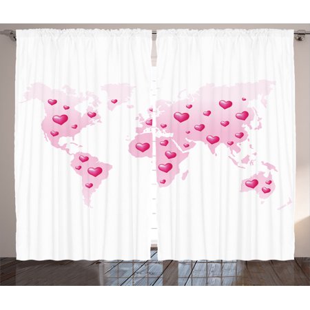 Teen Girls Decor Curtains 2 Panels Set Global Peace Theme World