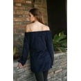 thumbnail image 5 of Women Boat Neck Fuzzy Furry Sweater Knit Pullover Loose Fit Tunic Top Navy Medium, 5 of 5
