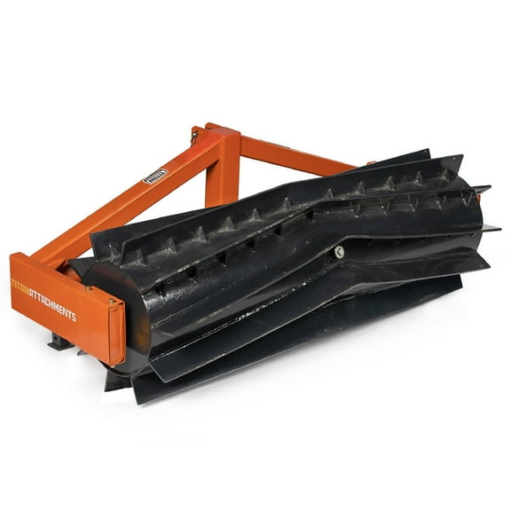 Titan Attachments 3 Point 6 FT Cover Crop Crimper Roller Fits Category 1 & 2 Tractors, Holds up to 55 Gal of Water, 4" Long Curved Chevron Pattern Blades Crimps the Ground to Terminate Top Crops