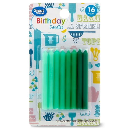 Great Value Green Ombre Birthday Candles, 16 Count