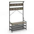 thumbnail image 1 of Costway Coat Rack 4-In-1 Hall Tree with 11 Hanging Hooks, Shoe Bench, 2-Tier Shoe Rack Gray, 1 of 10