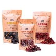 OL RICO - Dried Chile Peppers 3 Pack Bundle (12 oz Total) - Ancho Chiles, Guajillo Chiles and Arbol Chiles - The Spicy Trio - Great For Mexican Recipes - Packaged In Resealable Bags