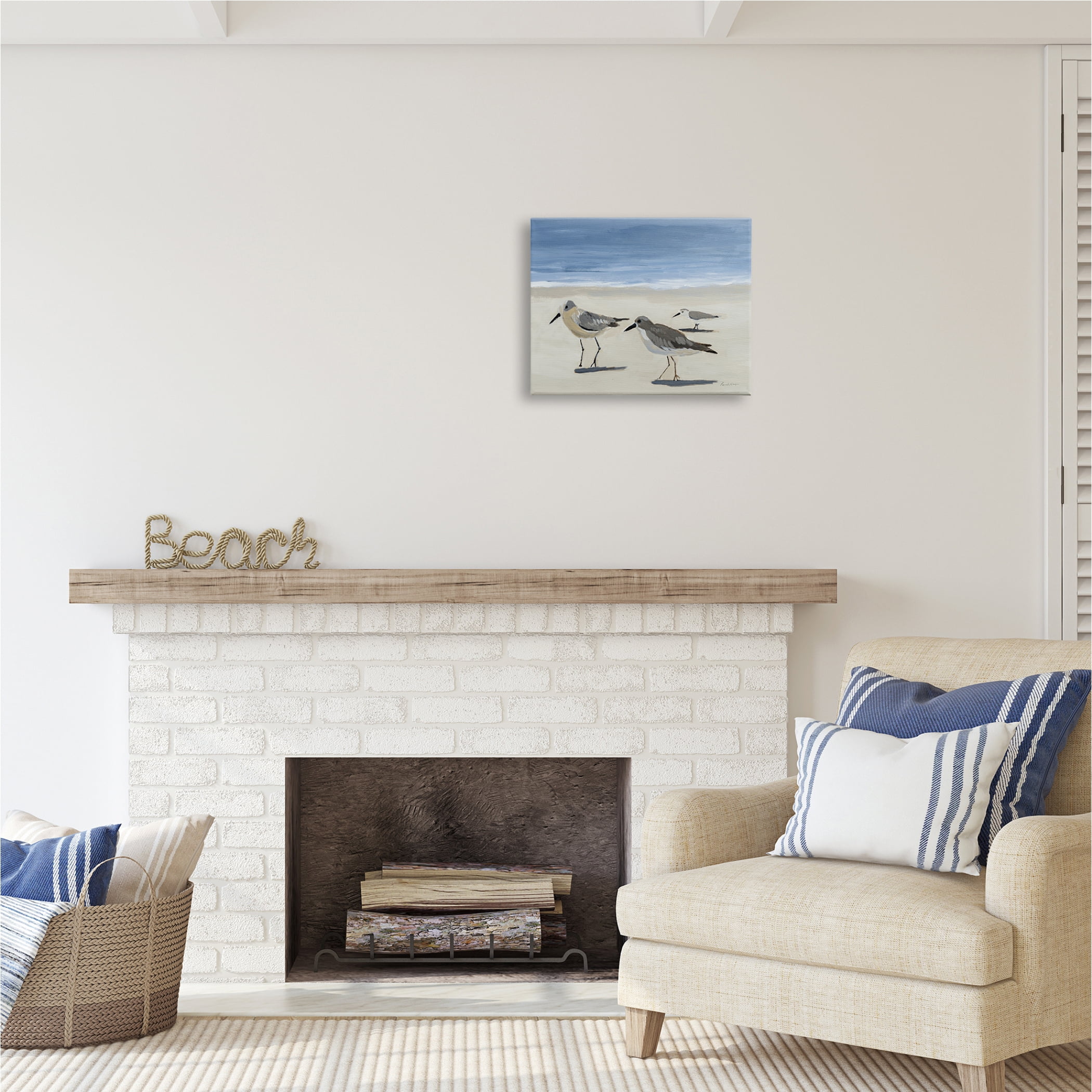 Stupell Industries Sandpipers on Shore Painting Animals & Insects Painting Gallery Wrapped Canvas Print Wall Art, 20 x 16
