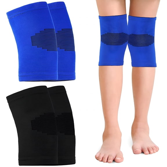 TELOLY 2 Pairs Kids Knee Sleeve Kids Knee Brace Children Knee Support Kids Knee Compression Sleeve Child Knee Pads for Basketball, Volleyball, Sports, Gymnastics, Blue and Black (Medium)
