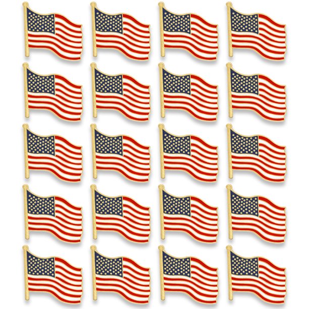 20 Pack PinMart's Waving American Flag Patriotic Enamel Lapel Pins