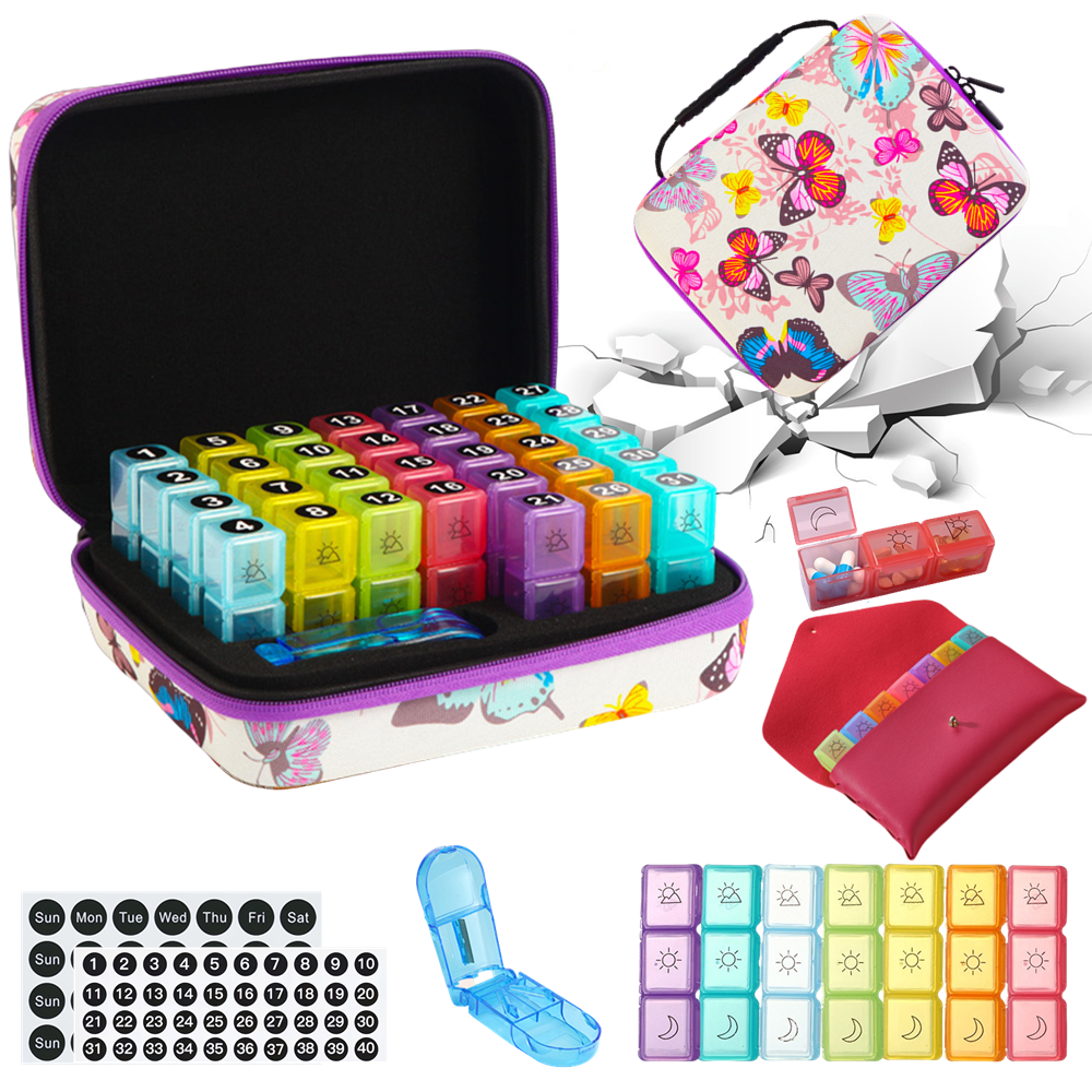 Monthly Vitamins Medication Supplements Organizer Bag 3 Doses per Day Includes a Pill Splitter and 7 Day Travel Pouch