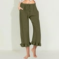 thumbnail image 2 of Kaemgyyd Capri Pants for Women Cute Ruffle Hem Cotton Linen Pants Beach Vaction Drawstring Cropped Trousers with Pockets, 2 of 7