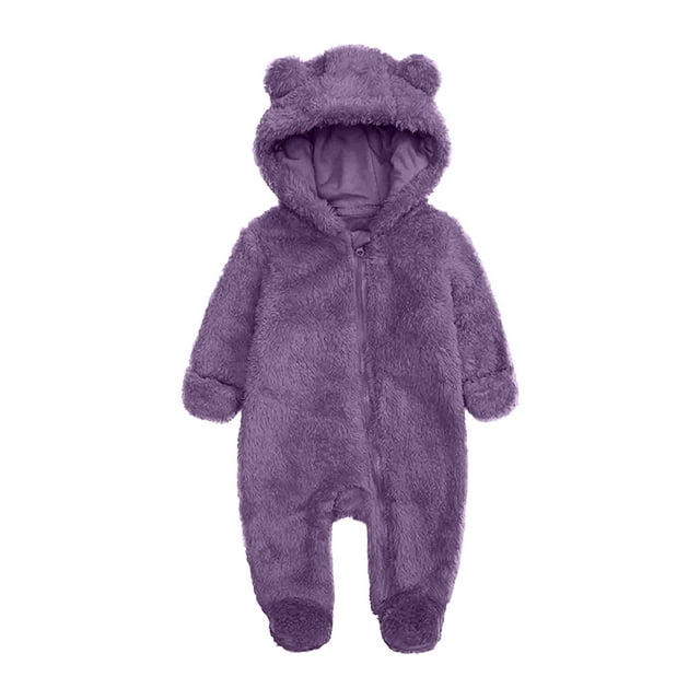 Grenouillère d'Hiver pour Tout-Petit - Combinaison Chaude de Couleur Unie pour Garçons/filles (Col Rond, Compatible avec le Rampement) Violet 6 Mois