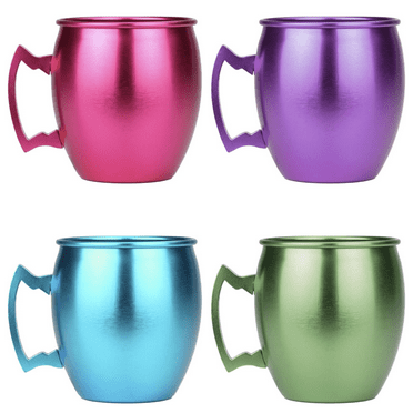 ARORA Aluminum Cups, Metal Anodized Multi-Colored Blue, Red, Green, Purple Moscow Mule Mug Set , Aluminum Cocktail Drink Mug 19oz Mug,Set of 4
