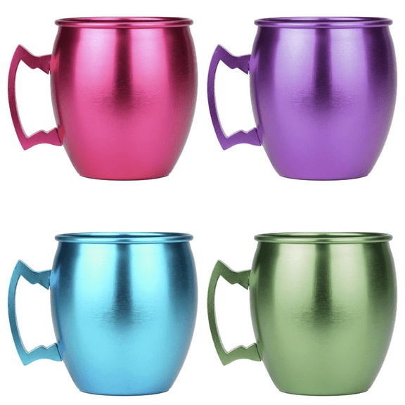 ARORA Aluminum Cups, Metal Anodized Multi-Colored Blue, Red, Green, Purple Moscow Mule Mug Set , Aluminum Cocktail Drink Mug 19oz Mug,Set of 4