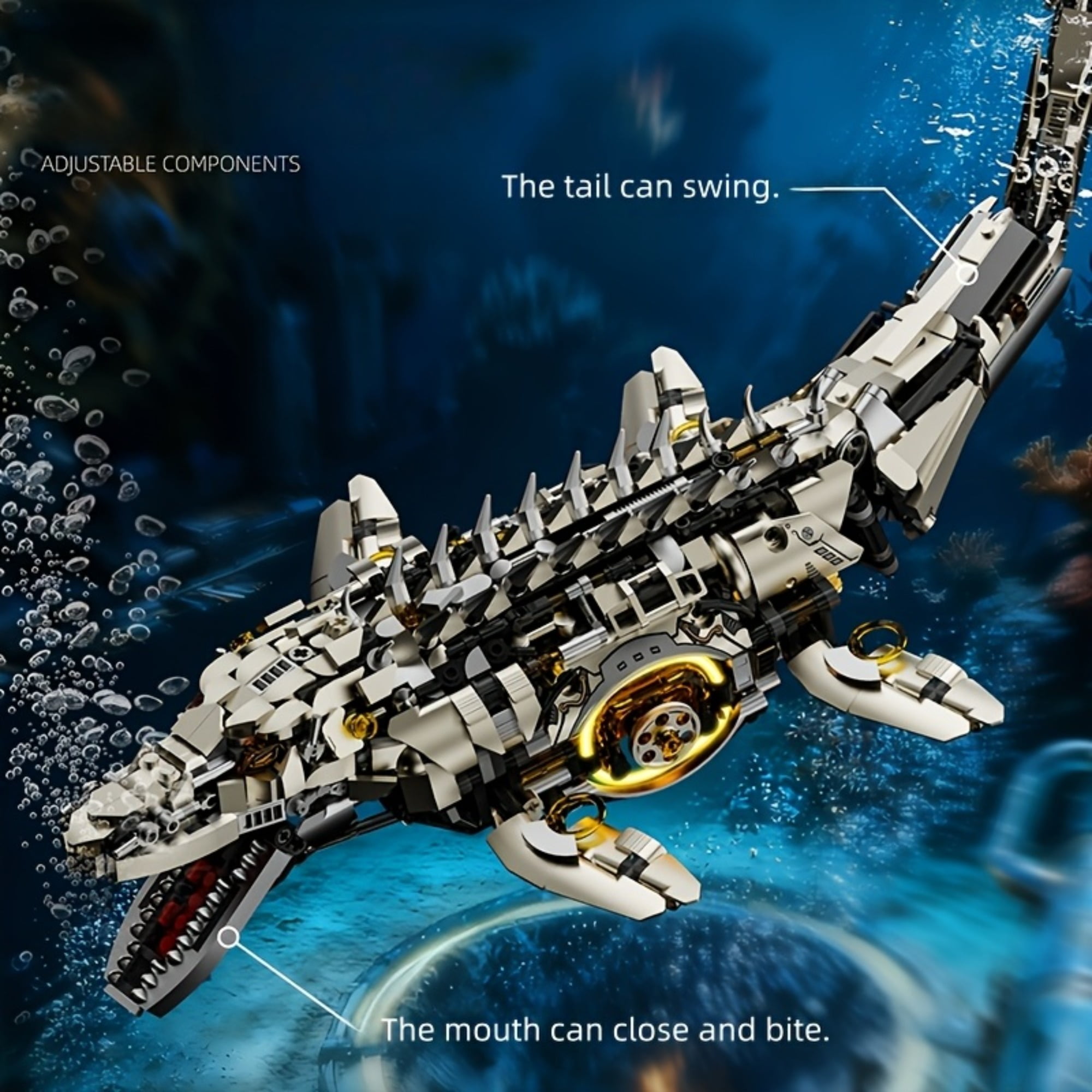 Remocguys Mosasaurus Mechanical Building Set Compatible with Lego&nbsp;Collectible Skeleton Model Kit with Led for Adults Boys 1413pcs