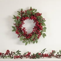 Northlight Red Berries with Leaves Artificial Christmas Garland - 5' x 3.25" - Unlit