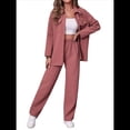 thumbnail image 2 of Conjunto de Dos Piezas de Punto para Mujer: Chaqueta de Larga con Botones y Pantalón Recto. Sandía Roja M, 2 of 7