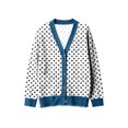 thumbnail image 5 of Women's Fall Winter Vintage Polka Dot Print Denim Patchwork Cardigan Jacket Button‑Front Open Coat with Pockets, Long Sleeve Retro Casual Outerwear White-B, 5 of 5