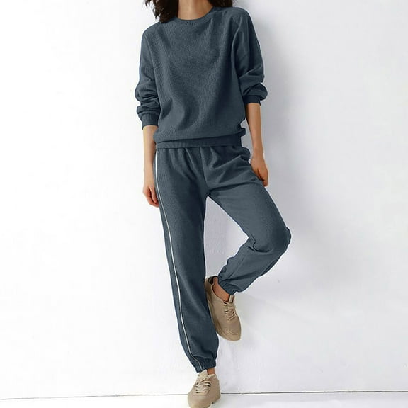 BLCHUNen 2 Piece Tracksuits Sets for Women Long Sleeve Crew Neck Pullover Breathable Workout Jogger Sports Fall Sweatsuits Sets