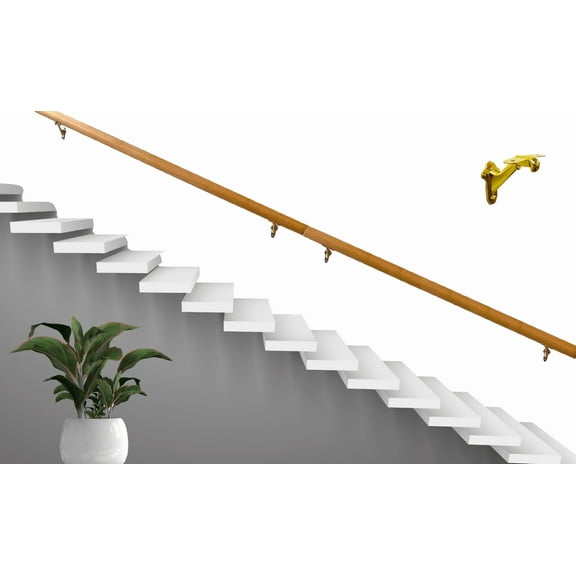 One Solid 6 Ft 2" Wood Staircase Handrails Anti-Slip Corridor Stair Railing GOLD