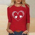 thumbnail image 1 of Ailaofu T-Shirts de la Saint-Valentin à Manches 3/4 Col Rond pour Femmes avec Imprimé Cœur Graphique, 1 of 5