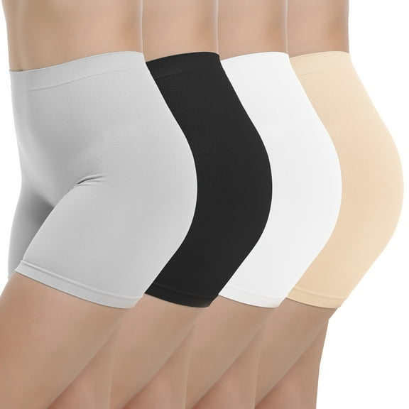 INNERSY High Waisted Slip Shorts for Women, 6.7" Inseam Anti-Chafing Under Dress Shorts 4-Pack(L,Basics)
