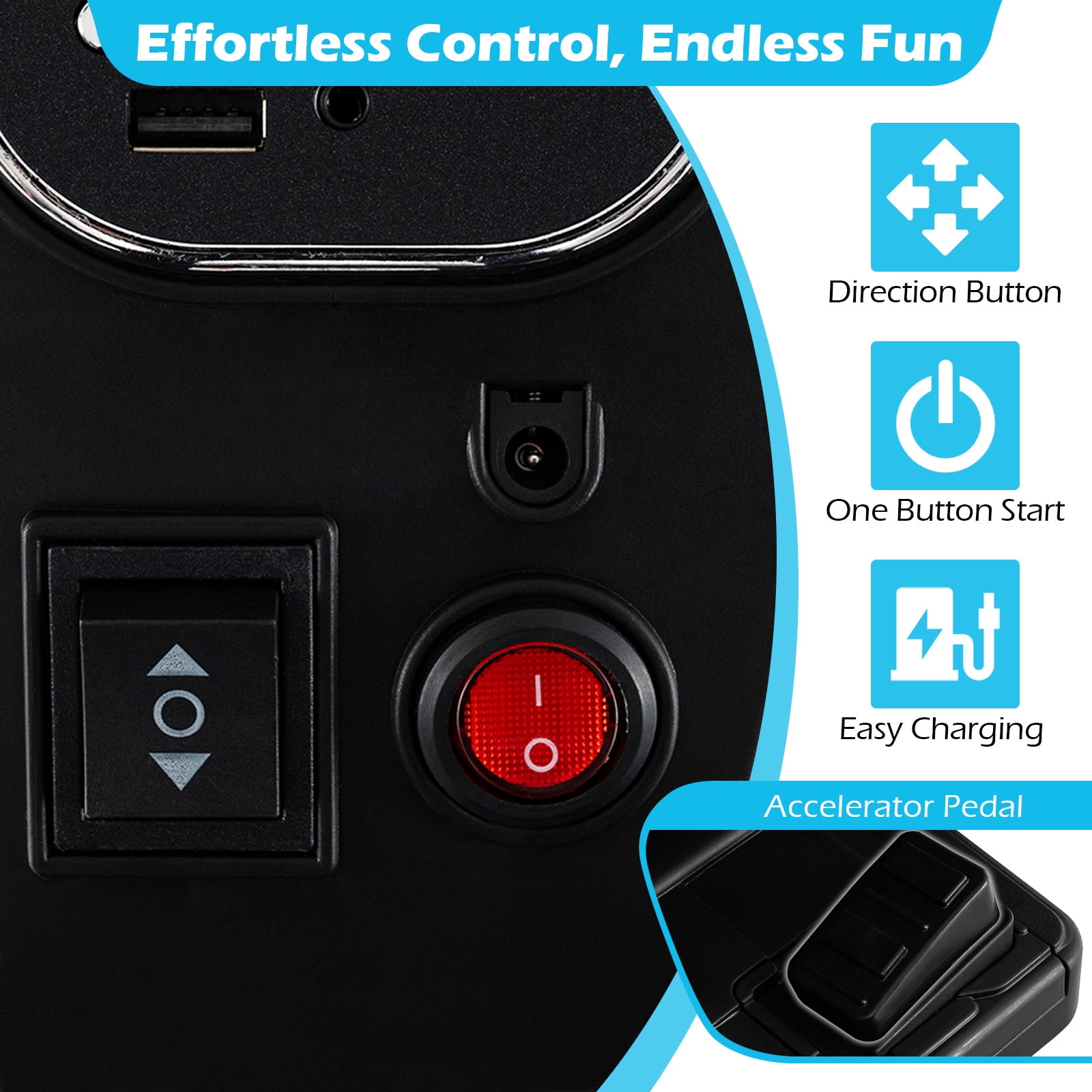 Costway 6V Kids Motorcycle with Song,Story,LED Headlights,Accelerator Pedal & 3 Wheels, Blue & Black