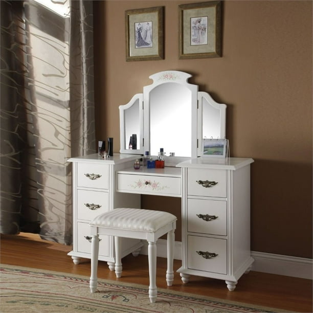 Acme Torian Vanity Desk Stool White Walmart Com Walmart Com