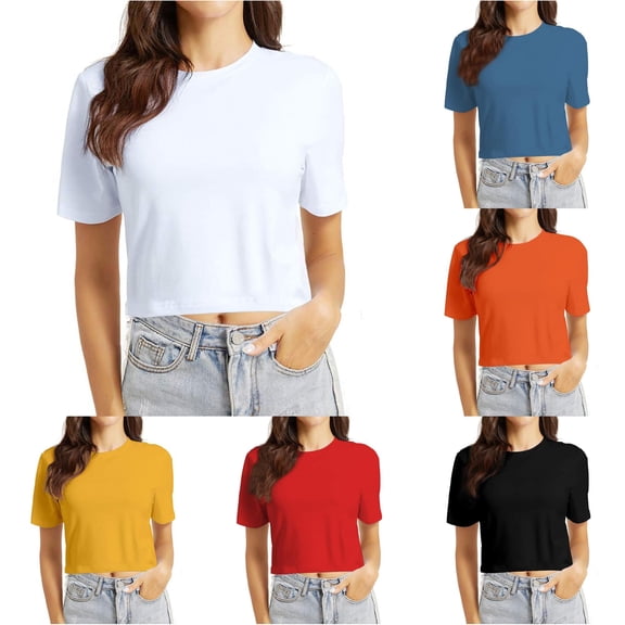 Women's Basic Casual Short Sleeve Round Neck T Shirt Comfortable Everyday Wear Versatile Outfit Soft Breathable Machine Washable Compression Shirts for Women Long Sleeve Women Athletic Shirt
