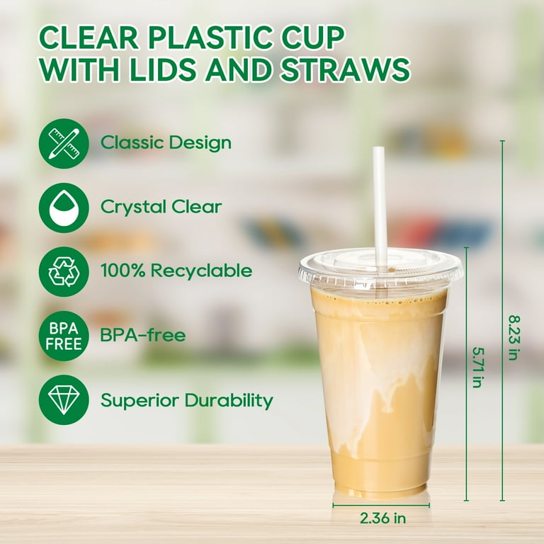 Focusline Clear Plastic Cups with Lids, 20 oz, 50-Pack photo 6