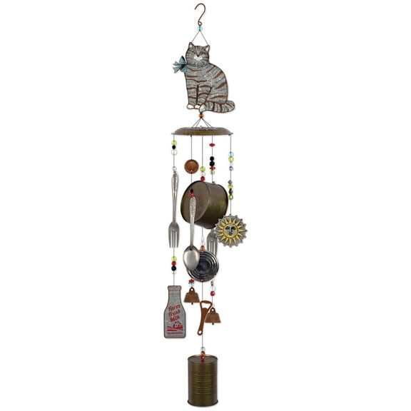 Sunset Vista Designs 92399 Farm Cat Metal Wind Chime, Galvanized