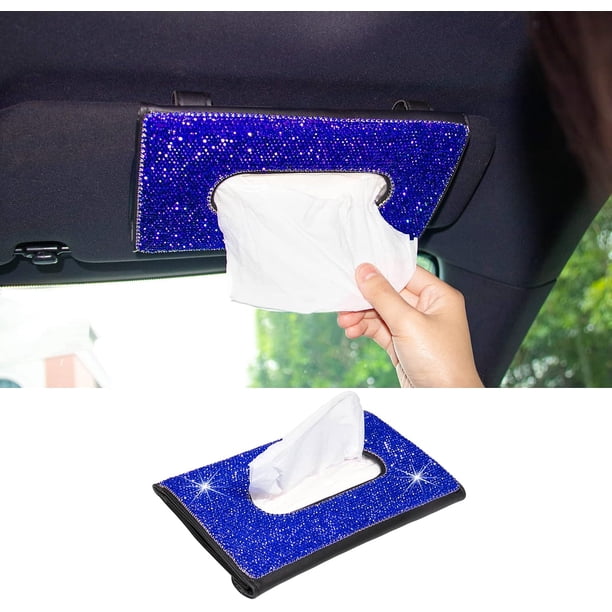 Caja de toallas de papel para visera de coche Cajón de papel de coche Juego de cajones de papel de coche Taladro completo para mujer decoración interior de coche (azul)