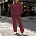thumbnail image 2 of Tqcoqu Women's Solid 2 Piece Sweatsuit,Crew Neck Long Sleeve Sweatshirt & Elastic Waist Wide Leg Sweatpants,Thick Casual Loungewear Outfit Set,Wine Women's S-XXXL, 2 of 9