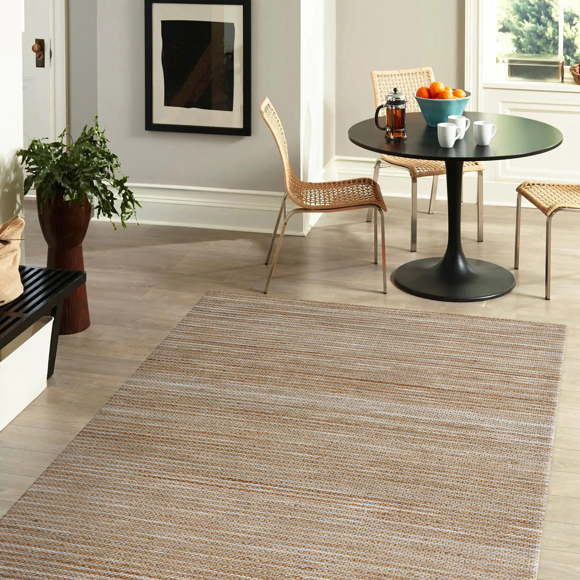Ox Bay Shiela Striped Farmhouse Hand-Woven Jute Indoor Area Rug, Beige, 2' x 3'