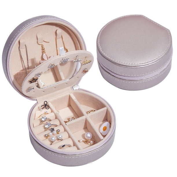 Caja de almacenamiento de joyas portátil para anillos con cremallera, de franela de poliuretano, multicapa, para pendientes, collares y joyas