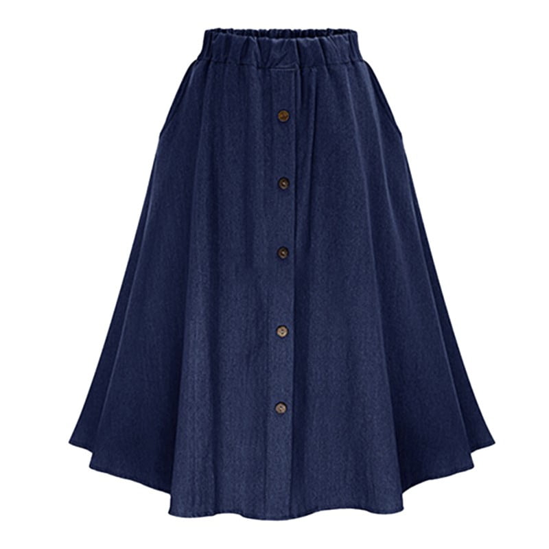 Women's A-Line High Waist Button Pleated Midi Skirt With Elastic Waist ...