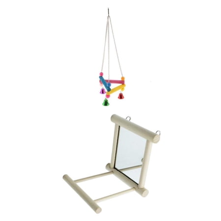 balikha 2 Pieces Pet Bird Hanging Toy with Mirror and Parrot Macaw African Greys Budgies Cockatoo Parakeet Cockatiels Lovebird