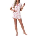 thumbnail image 2 of INSPIRE CHIC Womens Pajama Sets Short Sleeves Cute Bow Print Soft Comfy Button Up Tops and Shorts 2 Pcs S Pink, 2 of 5