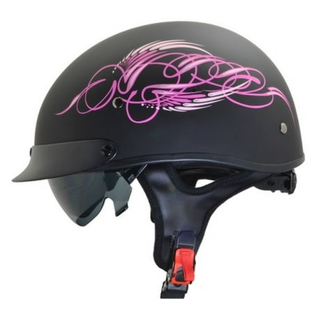 Vega Warrior Pink Scroll Half Helmet Black Pink Xxl