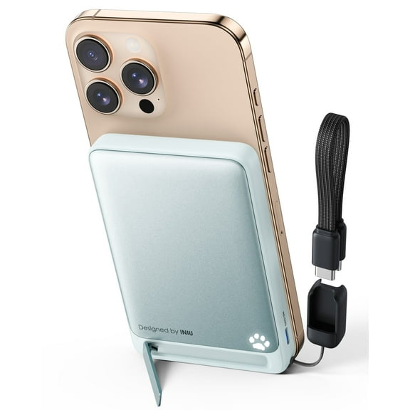 INIU Magnetic Portable Charger, Ultra Slim Qi2 Certified 10000mAh 45W Wireless Power Bank, ONLY for iPhone 12~17 Series, Pastel Blue