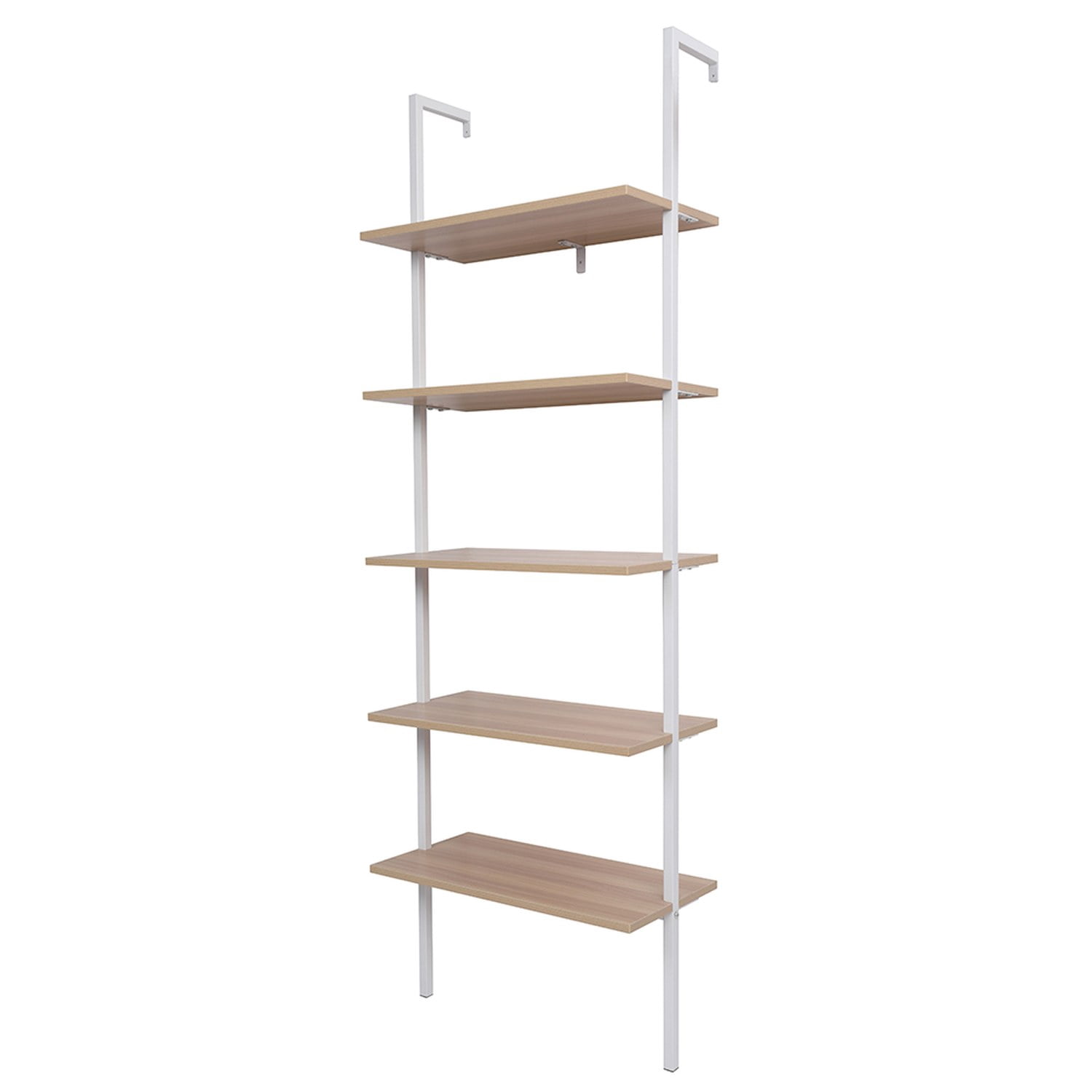 5-Layer Wall-Mounted MDF Iron Frame Display Rack, 24.02 x 12.01 x 72 in, White