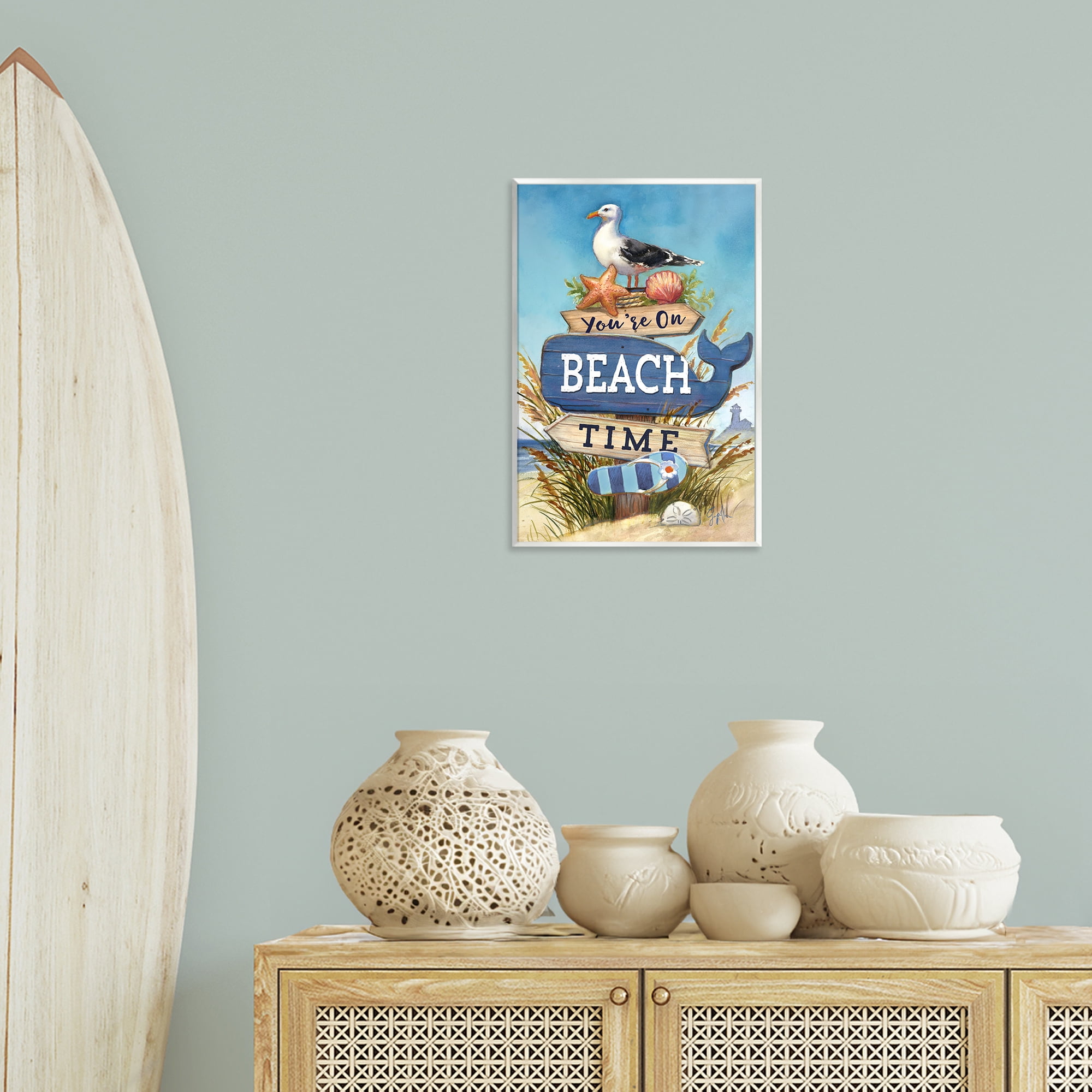 Stupell Industries On Beach Time Sign Nautical & Beach Painting Unframed Art Print Wall Art, 13 x 19