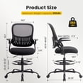 thumbnail image 3 of Atilioo Drafting Desk Chair, Ergonomic Home Office Chair with Lumbar Support, Flip-up Arms, Footrest, 360° Swivel, Height Adjustable, Black, 3 of 6